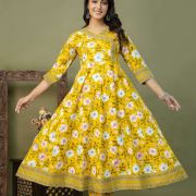 PURE COTTON LONG ANARKALI KURTI PANT DUPATTA SET