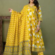 PURE COTTON LONG ANARKALI KURTI PANT DUPATTA SET