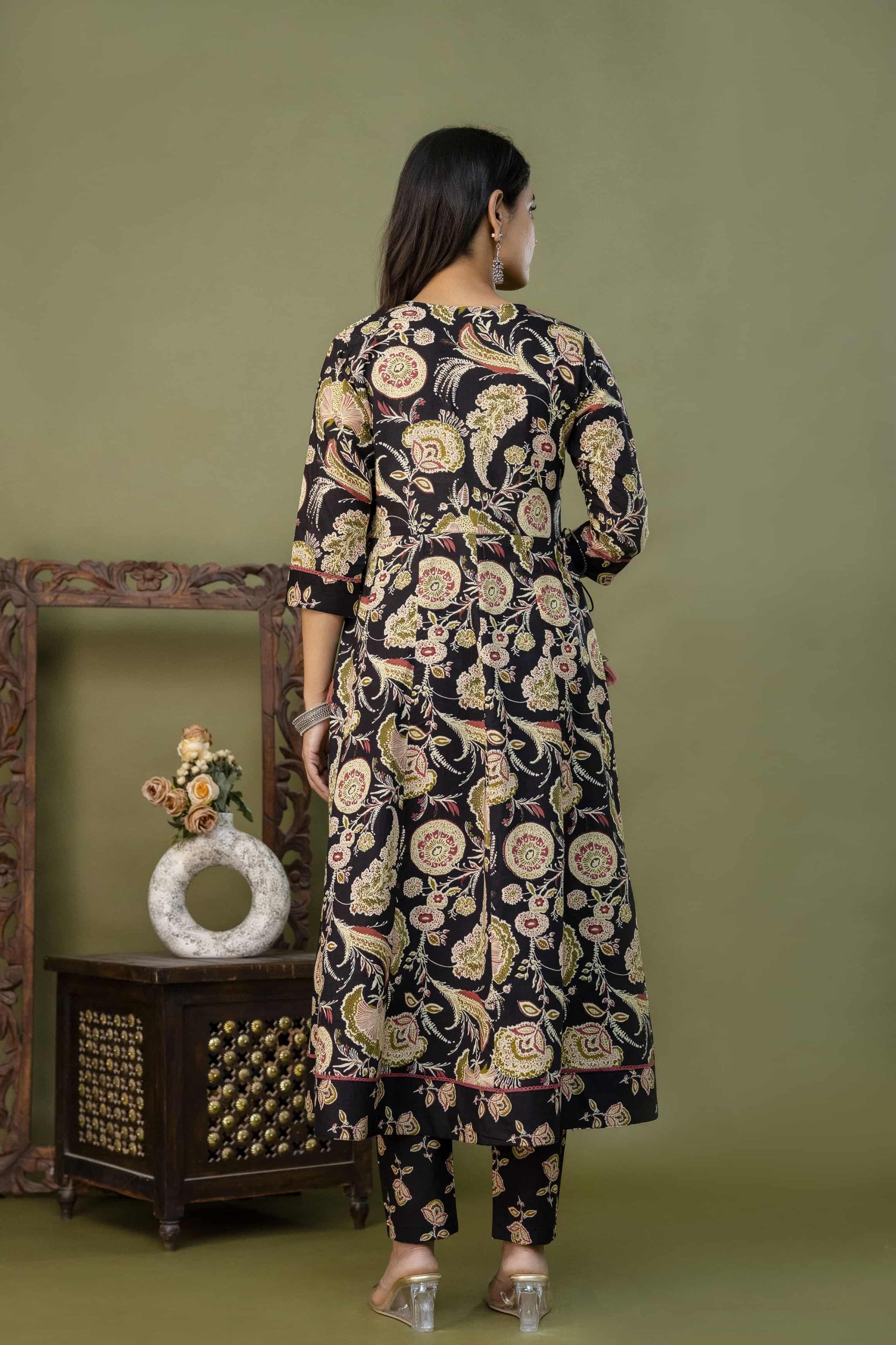 PURE COTTON LONG ANARKALI KURTI PANT DUPATTA SET