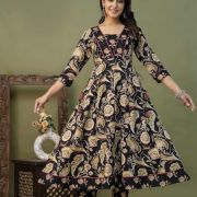 PURE COTTON LONG ANARKALI KURTI PANT DUPATTA SET