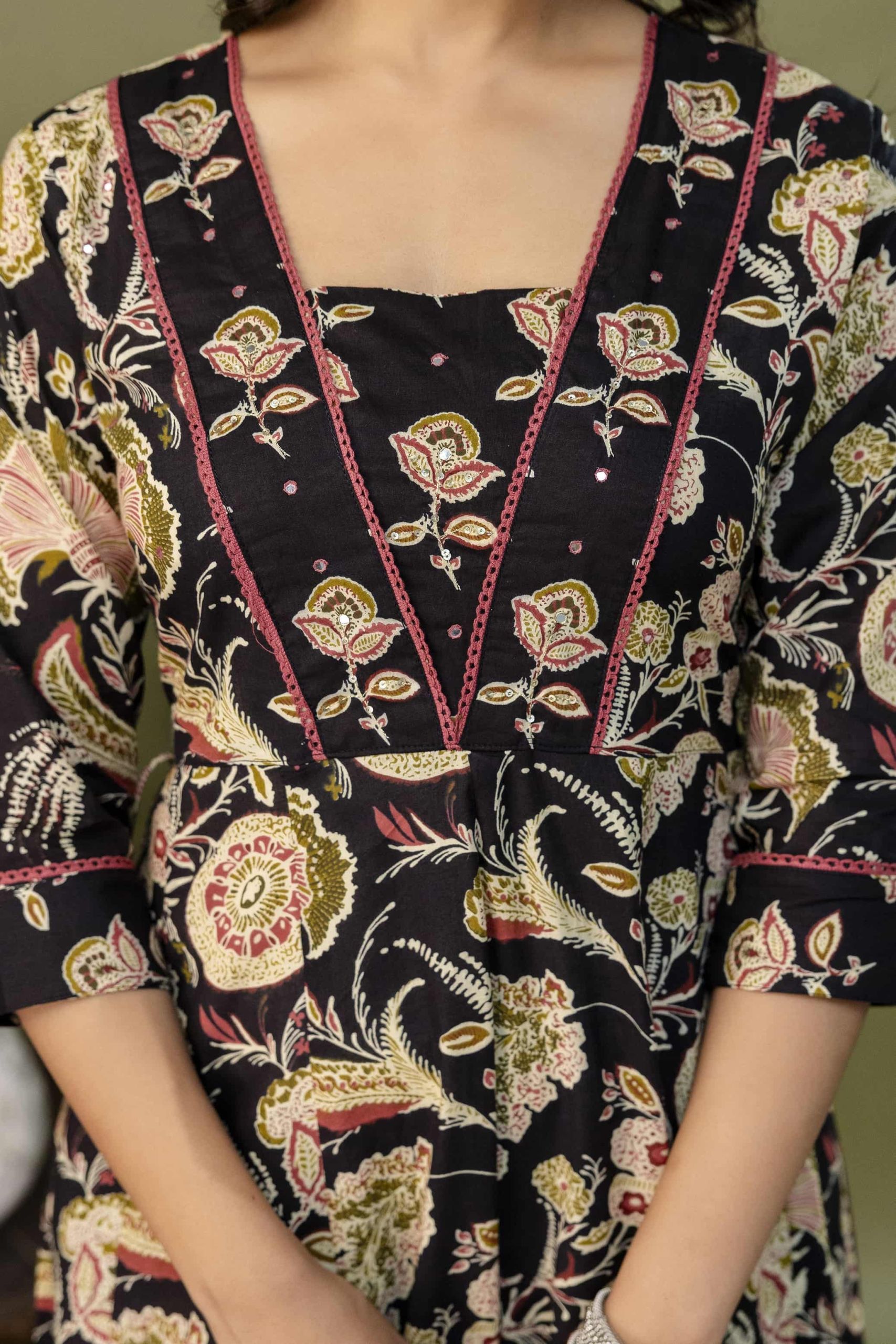 PURE COTTON LONG ANARKALI KURTI PANT DUPATTA SET