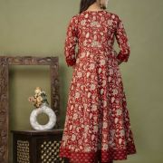 PURE COTTON LONG ANARKALI KURTI PANT DUPATTA SET