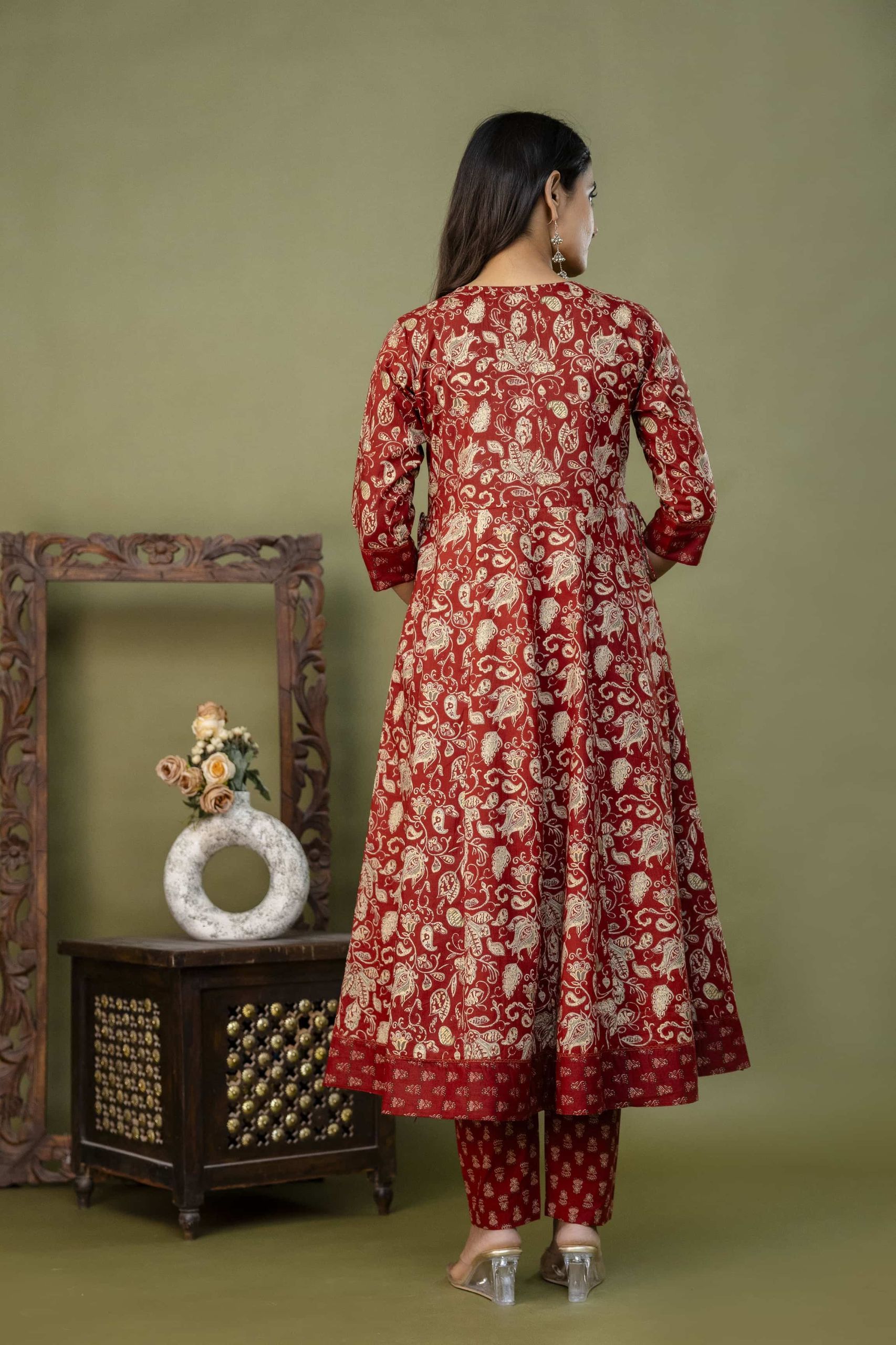 PURE COTTON LONG ANARKALI KURTI PANT DUPATTA SET