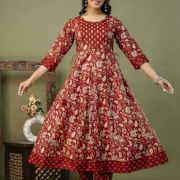PURE COTTON LONG ANARKALI KURTI PANT DUPATTA SET