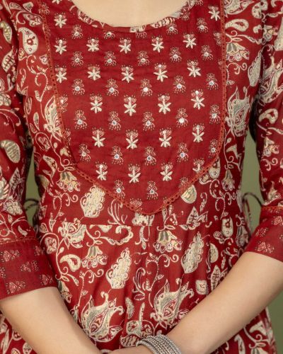 PURE COTTON LONG ANARKALI KURTI PANT DUPATTA SET