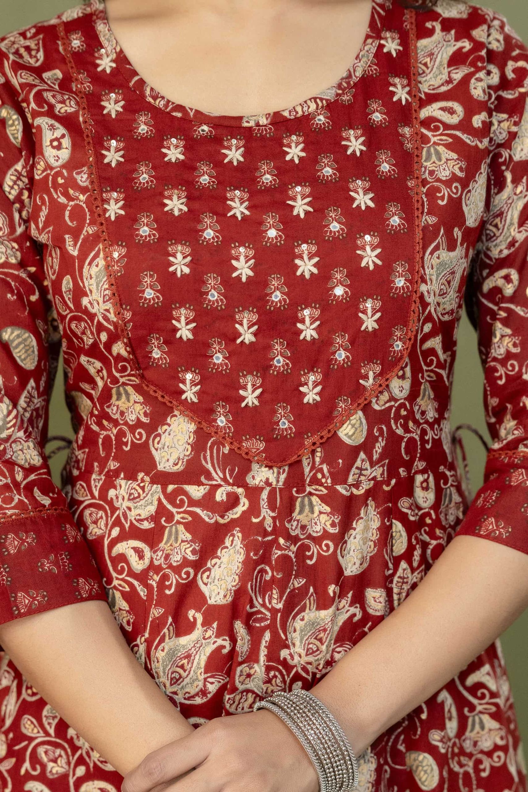 PURE COTTON LONG ANARKALI KURTI PANT DUPATTA SET