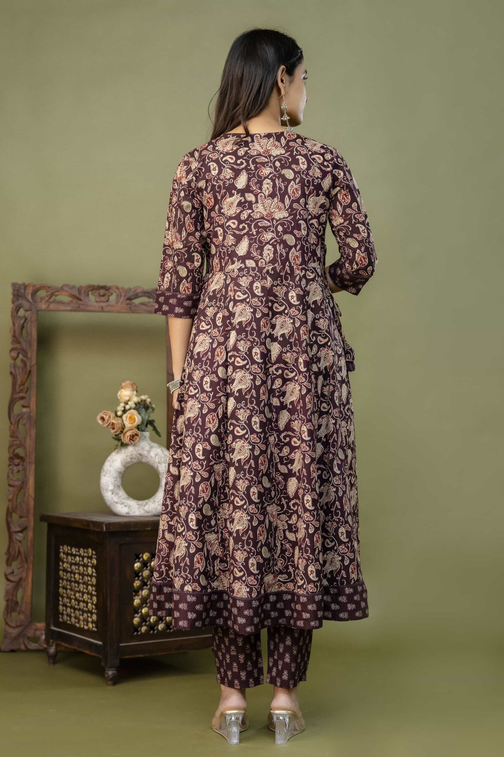 PURE COTTON LONG ANARKALI KURTI PANT DUPATTA SET