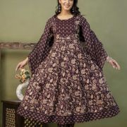 PURE COTTON LONG ANARKALI KURTI PANT DUPATTA SET