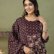 PURE COTTON LONG ANARKALI KURTI PANT DUPATTA SET