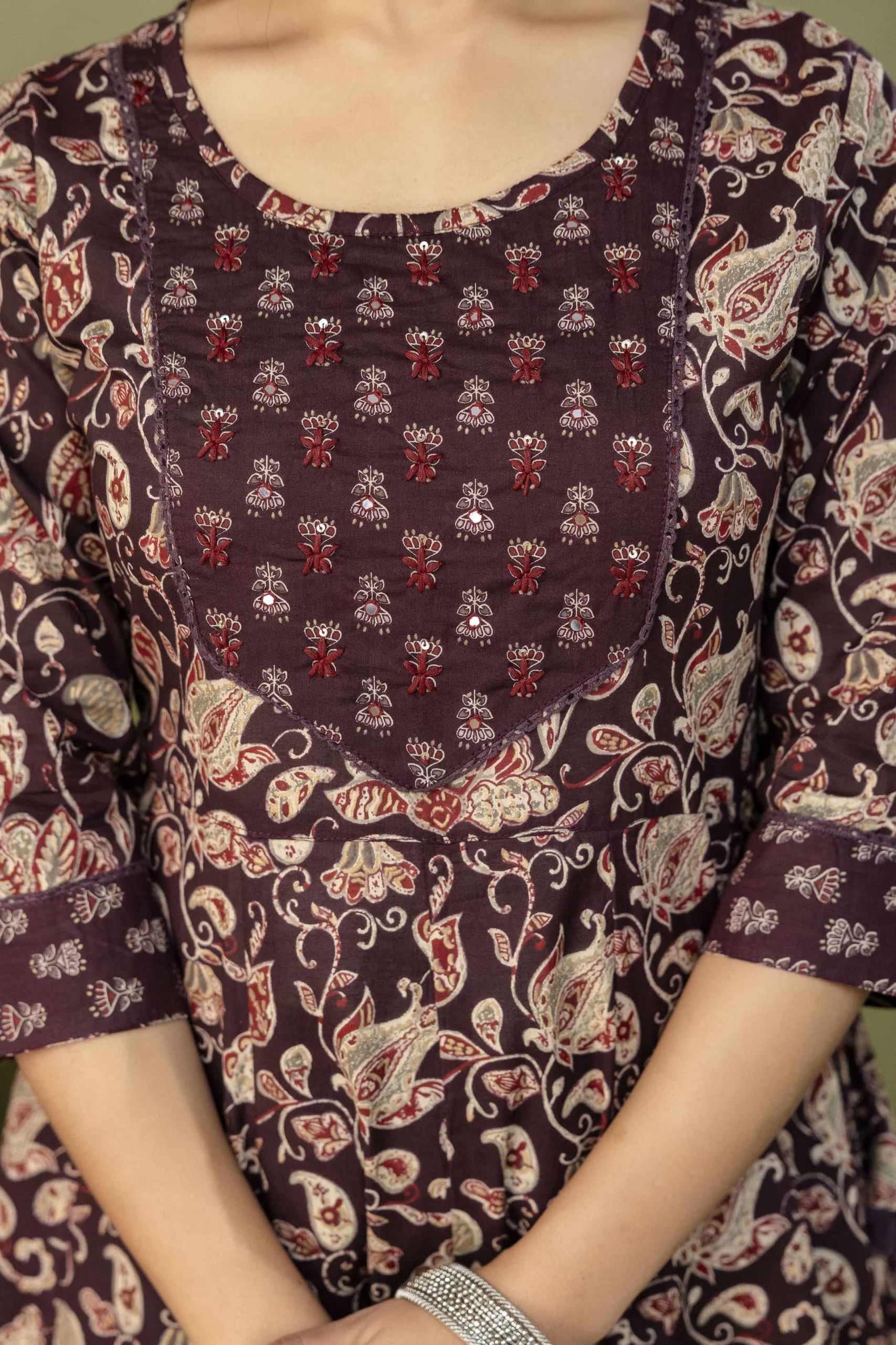 PURE COTTON LONG ANARKALI KURTI PANT DUPATTA SET