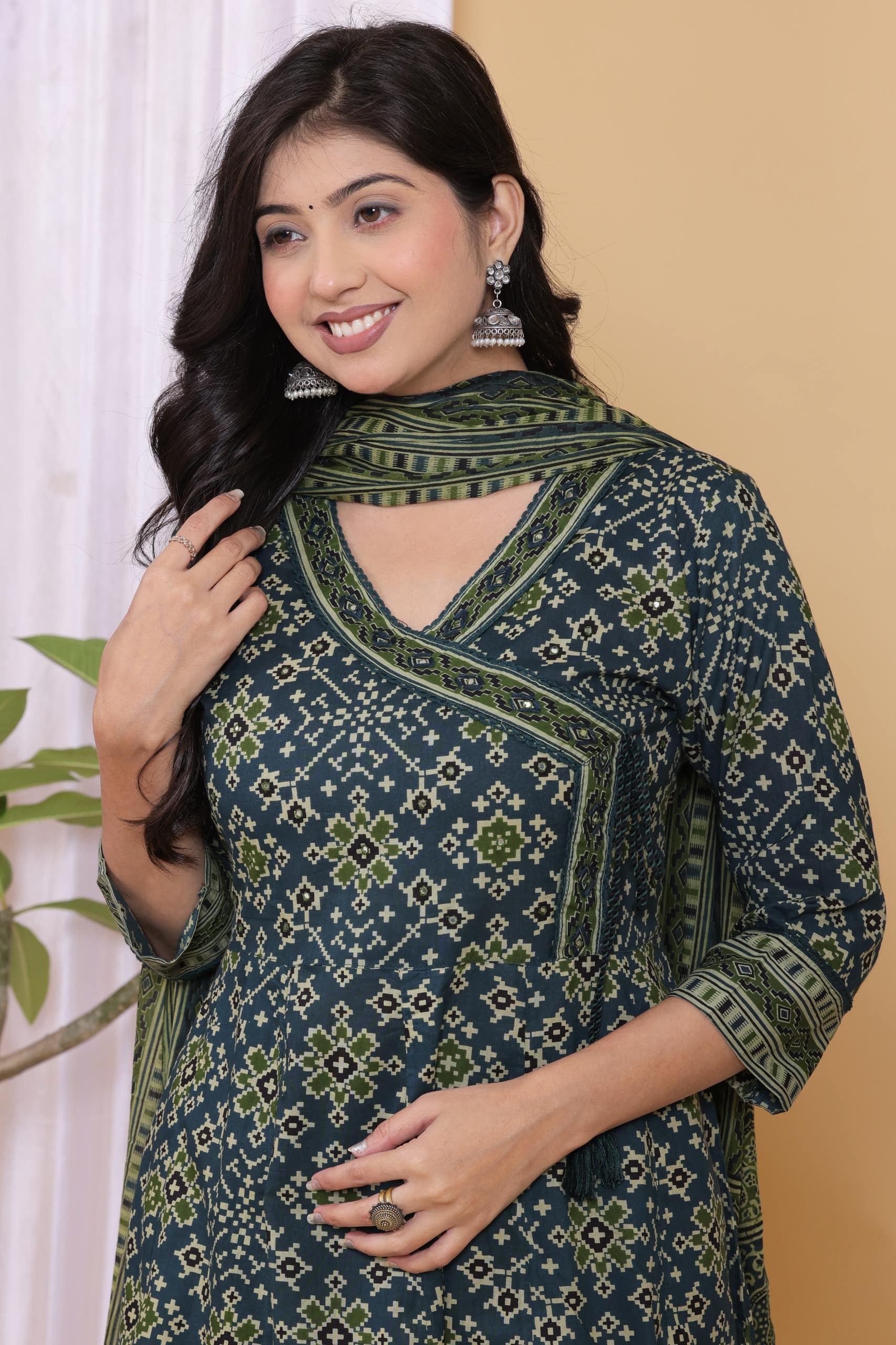 PURE COTTON LONG ANARKALI KURTI PANT DUPATTA SET