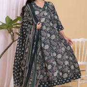 PURE COTTON LONG ANARKALI KURTI PANT DUPATTA SET