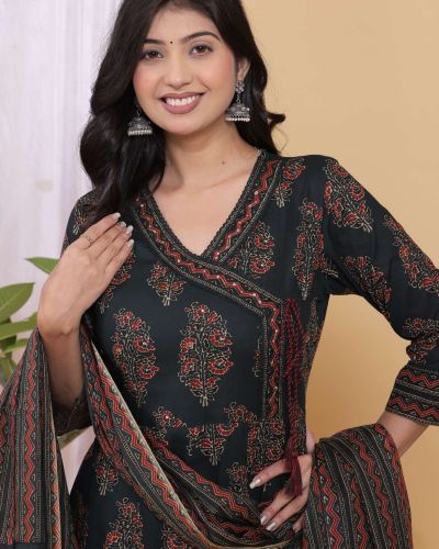 PURE COTTON LONG ANARKALI KURTI PANT DUPATTA SET