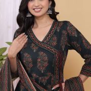 PURE COTTON LONG ANARKALI KURTI PANT DUPATTA SET