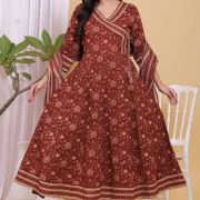 PURE COTTON LONG ANARKALI KURTI PANT DUPATTA SET