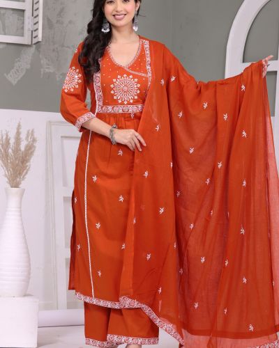 PURE  100% COTTON KURTI-PLAZO AND DUPATTA SET