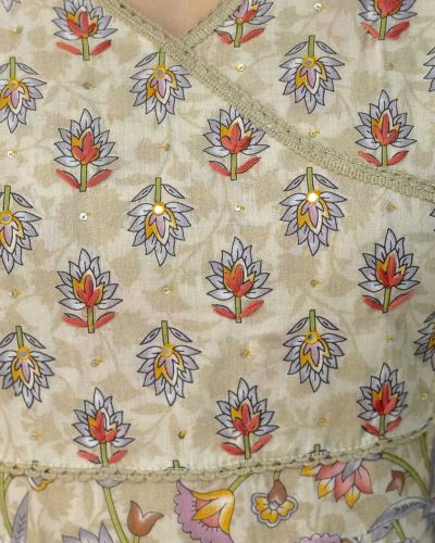 PURE COTTON LONG ANARKALI KURTI PANT DUPATTA SET