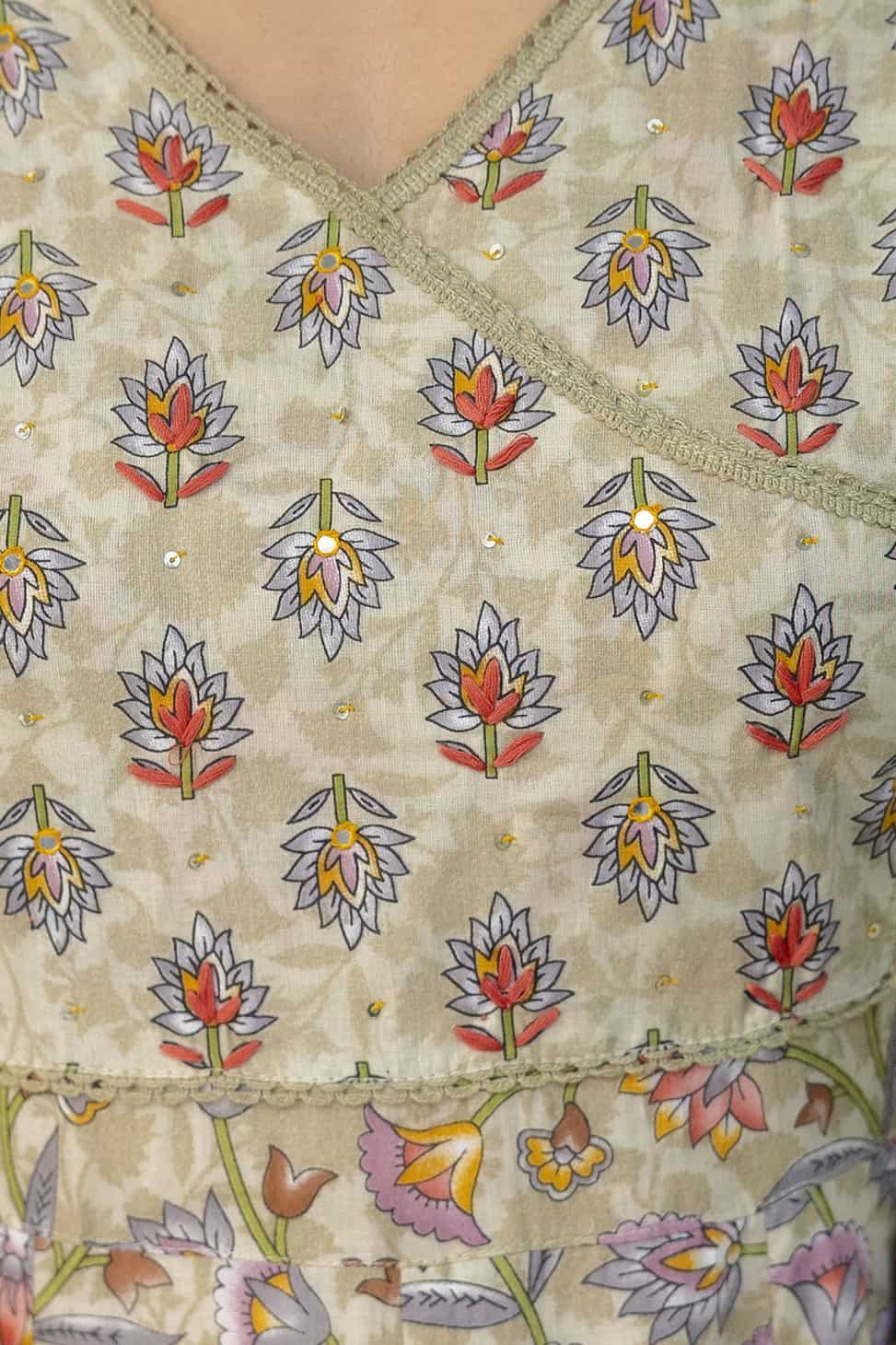 PURE COTTON LONG ANARKALI KURTI PANT DUPATTA SET