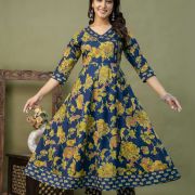 PURE COTTON LONG ANARKALI KURTI PANT DUPATTA SET