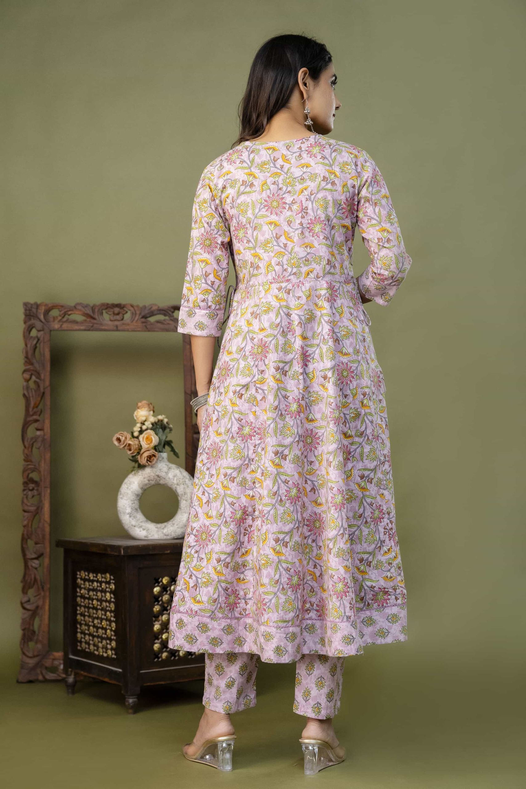 PURE COTTON LONG ANARKALI KURTI PANT DUPATTA SET