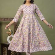 PURE COTTON LONG ANARKALI KURTI PANT DUPATTA SET