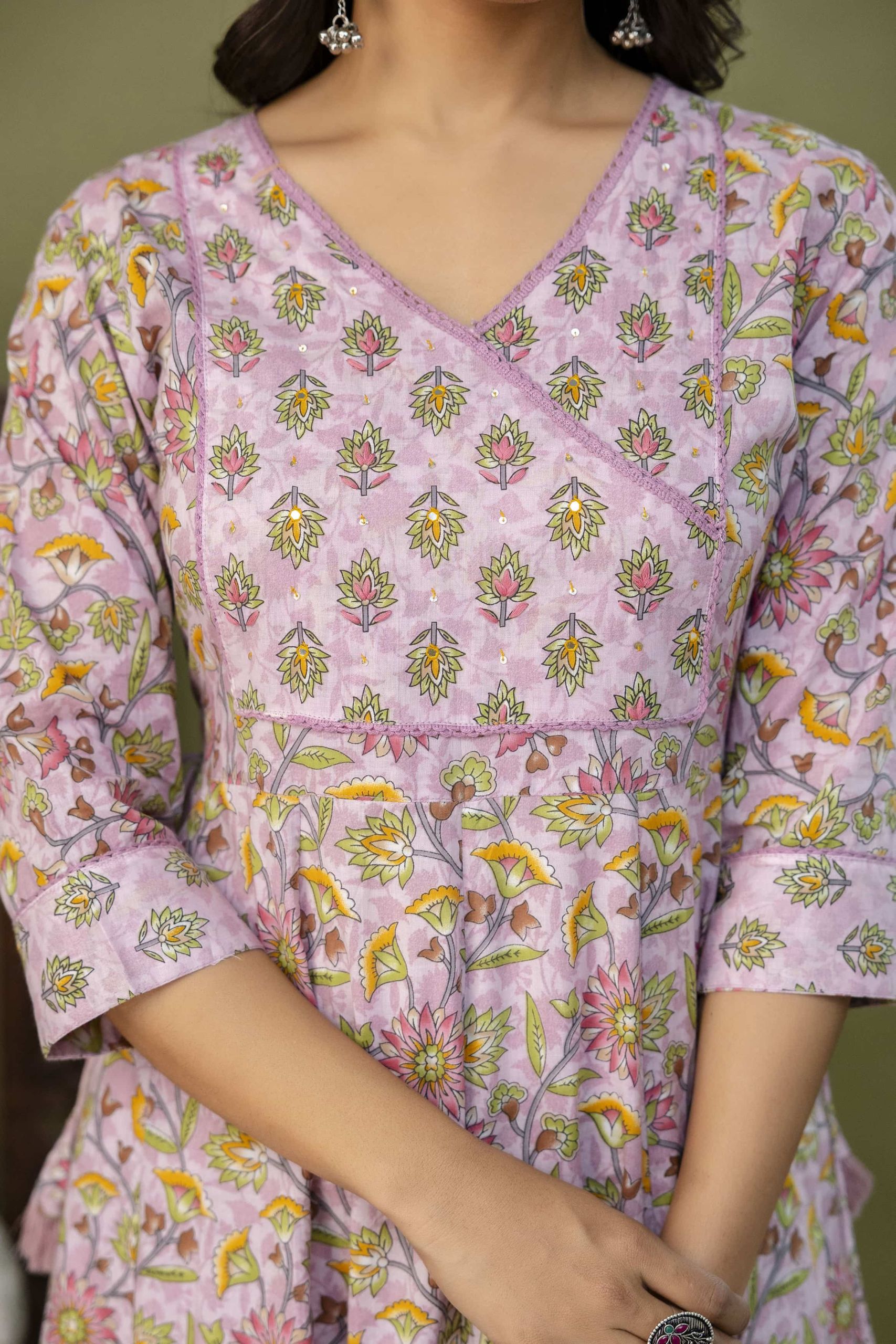 PURE COTTON LONG ANARKALI KURTI PANT DUPATTA SET
