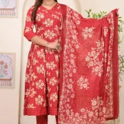 Royal Pure Cotton 60×60 Handwork Anarkali Kurti Pant & Dupatta Set