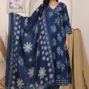 Royal Pure Cotton 60×60 Handwork Anarkali Kurti Pant & Dupatta Set