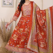 Royal Pure Cotton 60×60 Handwork Anarkali Kurti Pant & Dupatta Set