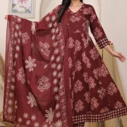 Royal Pure Cotton 60×60 Handwork Anarkali Kurti Pant & Dupatta Set