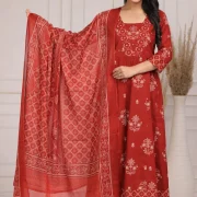 Royal Pure Cotton 60×60 Handwork Anarkali Kurti Pant & Dupatta Set