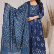 Royal Pure Cotton 60×60 Handwork Anarkali Kurti Pant & Dupatta Set