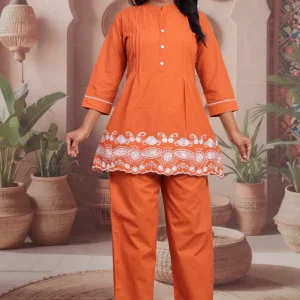 Stylish Embroidered Cotton Cambric Co-Ord Set with 2 Side Pockets