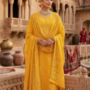 Traditional Leheriya Printed Pure Cambric Cotton Kurti Pant & Dupatta Set