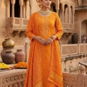 Traditional Leheriya Printed Pure Cambric Cotton Kurti Pant & Dupatta Set