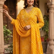 Traditional Leheriya Printed Pure Cambric Cotton Kurti Pant & Dupatta Set