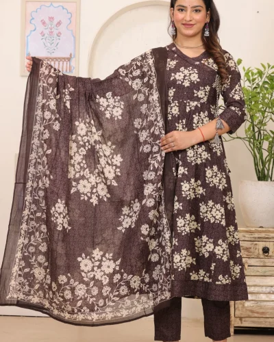Floral Printed Straight Kurta Pant Dupatta Set