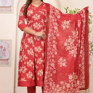 Floral Printed A-Line Kurta Pant Dupatta Set