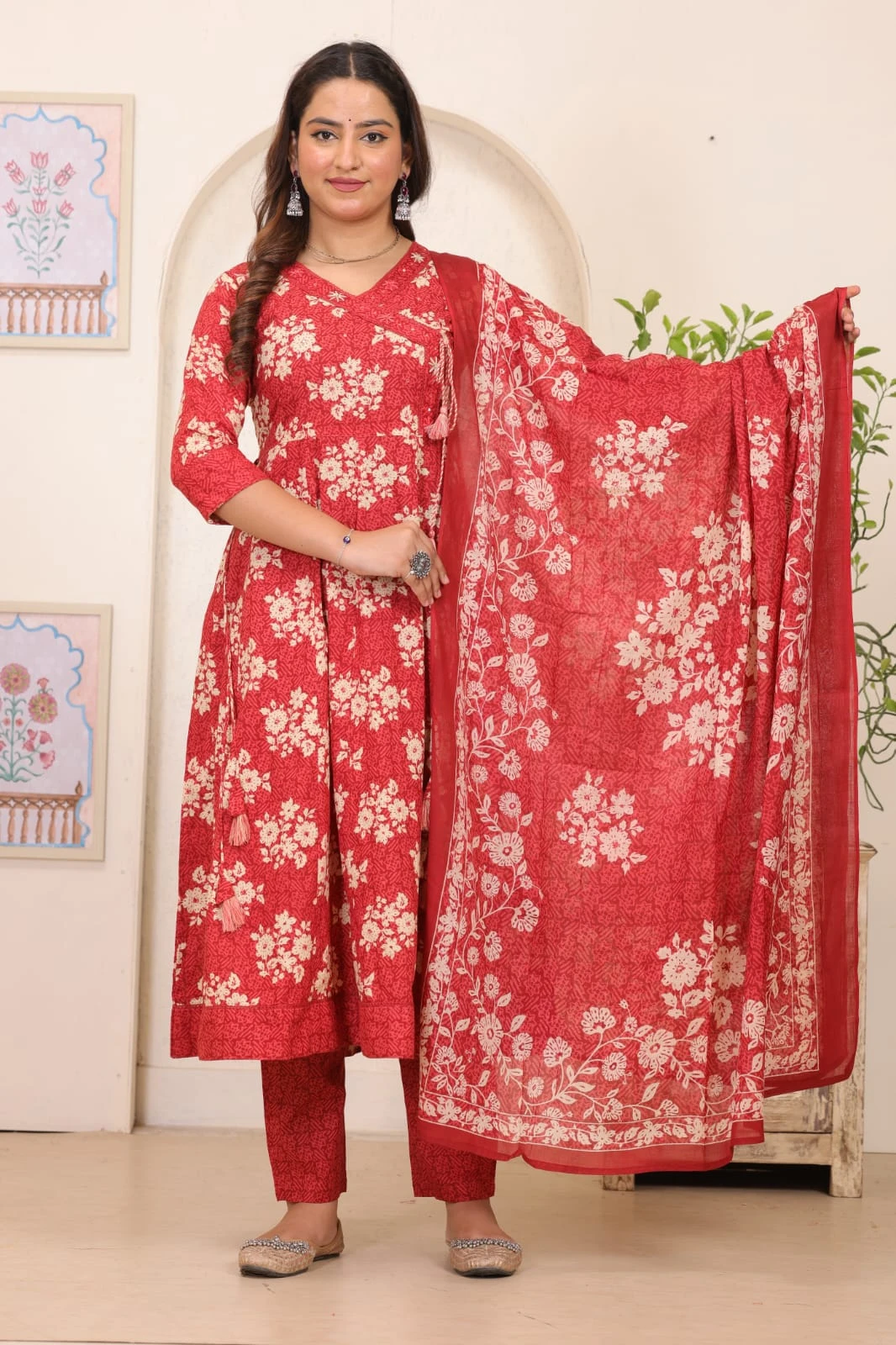 Floral Printed A-Line Kurta Pant Dupatta Set