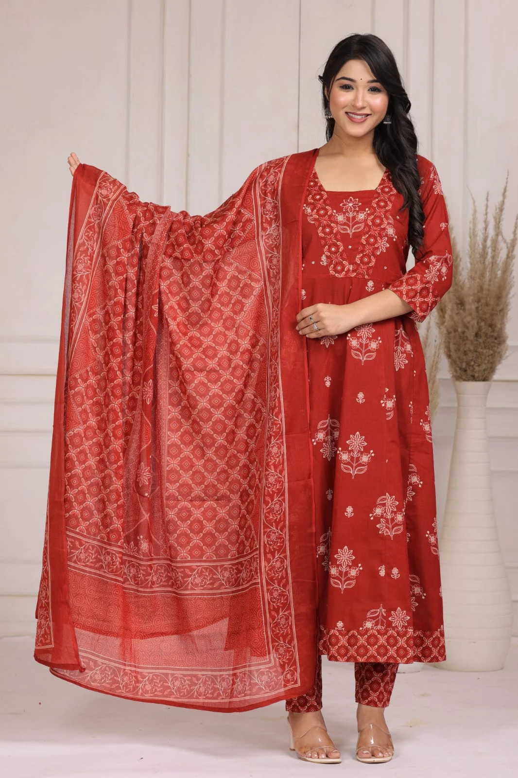 Floral Printed Flared Kurta Pant Dupatta Set