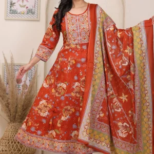 Floral Printed Anarkali Kurta Pant Dupatta Set