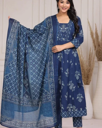 Floral Printed Square-Neck A-Line Kurta Pant Dupatta Set