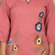 Floral Embroidered V-Neck Kurta Pant Co-ord Set