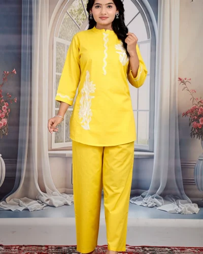 Botanical Embroidered Straight Kurta Pant Co-ord Set