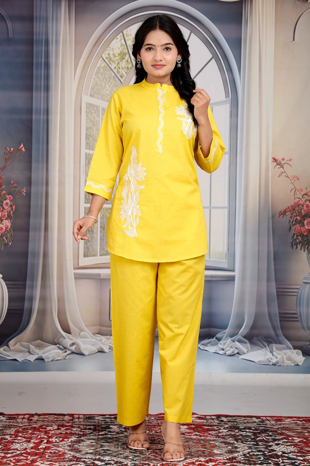 Botanical Embroidered Straight Kurta Pant Co-ord Set