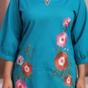 Floral Embroidered V-Neck Kurta Pant Co-ord Set