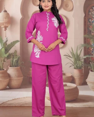 Botanical Embroidered Straight Kurta Pant Co-ord Set