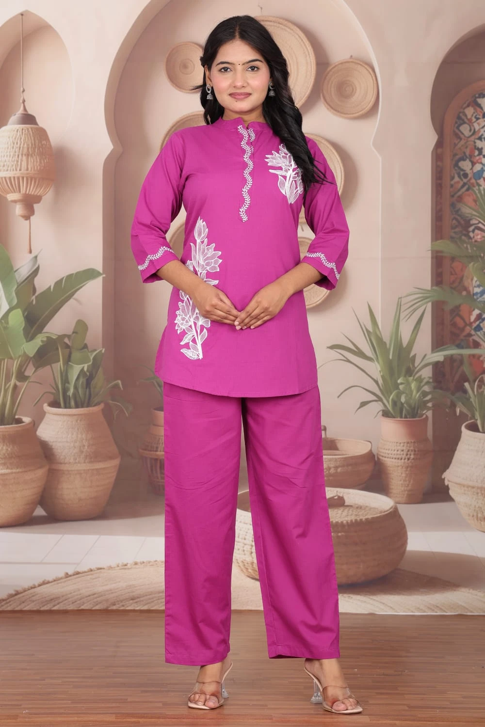 Botanical Embroidered Straight Kurta Pant Co-ord Set