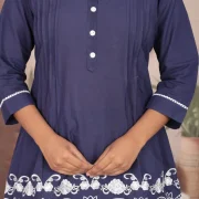 Floral Embroidered Scallop-Hem Pintuck Kurta Pant Co-ord Set