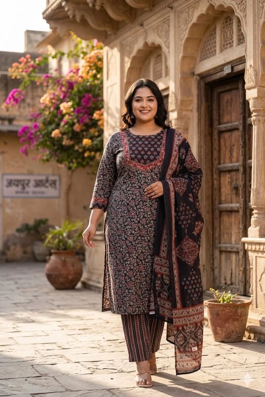 Rounde neck flower printed kurti design